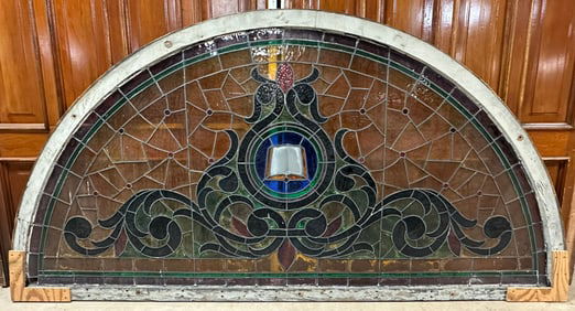 19th Century Antique Large Leaded Stained Glass Church Window 111.5" Wide