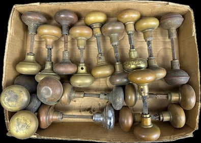 34 Piece Antique Victorian Brass Door Knob Lot 14 Pairs