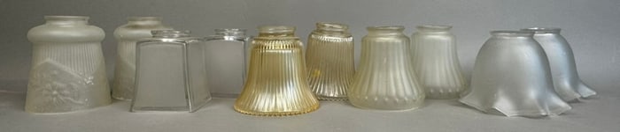 10 Piece Antique Depression Era Glass Lamp Ribbed Shade Lot