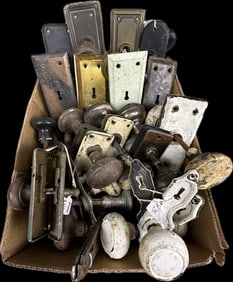 36 Piece Huge Lot Antique Victorian Era Brass Door Knobs 17 Full Sets w/Lock Plates