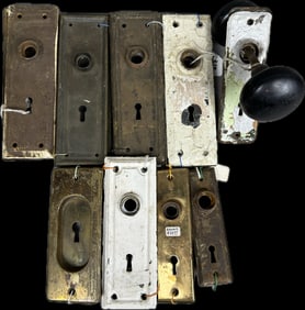 19 Piece Antique Victorian Era Brass Door Lock Plate Lot 9 Matching Pairs