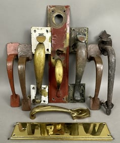 11 Piece Antique Brass Von Duprin Yale Door Handle Latch Plate