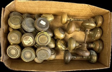 37 Piece Matching Antique Victorian Era Brass Door Knob Lot