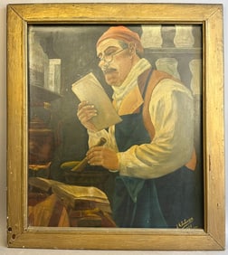 Antique Male Portrait Oil On Board Signed JA Johnson 1928 Copy