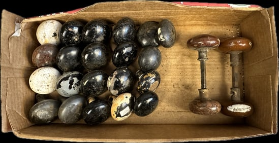 25 Piece Lot Antique Eastlake Victorian Porcelain Brass Door Knob Lot