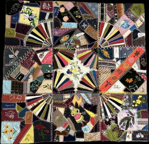 Antique Incredible Victorian Era Crazy Pattern Quilt Top Insanely Decorated