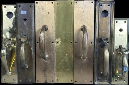 7 Piece Antique Victorian Era Brass Thumb Latch Door Handle Plates
