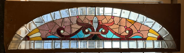 Beautiful Antique Victorian Leaded Stained Glass Window Unique Shape 10 Jewels 83.5"