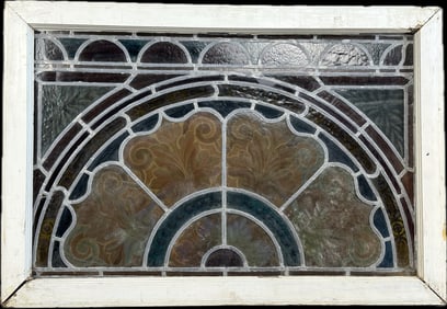 Antique Victorian Era Leaded Stained Glass Church Window Multi Color Unique Pattern