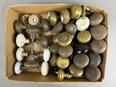 49 Piece Lot Antique Victorian Era Brass & Porcelain Door Knob Lot 5 Pairs