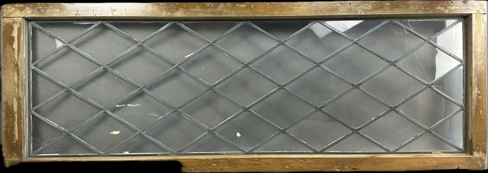 Antique Diamond Pattern Original Leaded Glass 68" Window