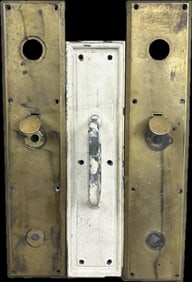3 Piece Antique Brass Bronze Large Door Plates w/Thumb Latch Handle Matching Pair