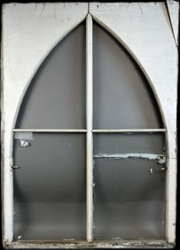 Antique Gothic Cathedral 4 Panel Arch Church Window Chippy White Paint
