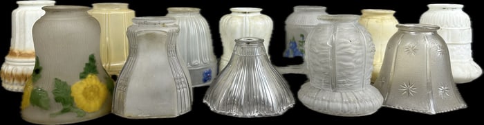 Beautiful 12 Piece Lot Antique Depression Era Reversed Painted Art Glass Embossed Lamp Shades