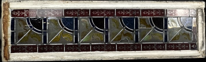Fantastic Late 1800s Gothic Cathedral Church Arch Etched Stained Glass Window 73" White Paint