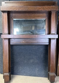 Antique Early 1920s Tiger Mission Oak Ornate Fireplace Mantle