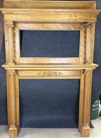 Ornate Early 1900s Victorian Era Oak Fireplace Mantle