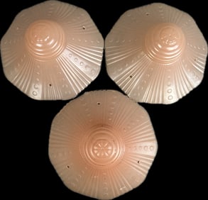 Antique Lot 3 Art Deco Pink Depression Ornate Glass Ceiling Lamp Fixtures