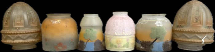 Stunning Lot 6 Art Deco Hand Painted Lamp Shades