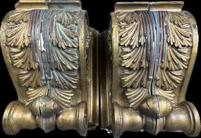 Antique Pair Incredible Ornate Plaster Victorian Era Corbels #3