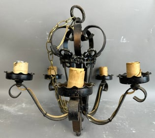 Antique Early 1920s Ornate Hanging Iron Light Fixture