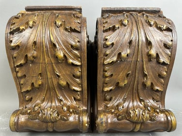 Antique Ornate Victorian Era Oak Leaf Plaster & Wood Corbels #1