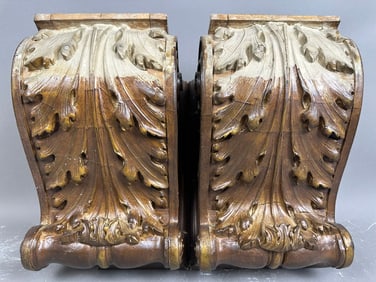 Antique Ornate Victorian Era Oak Leaf Plaster & Wood Corbels #2