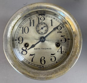 Antique Dated 1932 Seth Thomas Nickel Plated Brass Chelsea Ship Clock