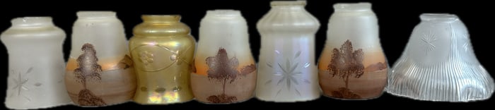 Lot 7 Hand Painted & Etched Art Deco Era Lamp Fixtures