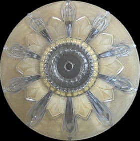 Art Deco Era Ornate Embossed Amber & Clear Glass Ceiling Fixture