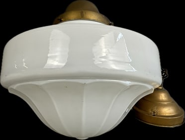 Incredible Milk Glass Hanging Art Deco Era School House Lamp Fixture