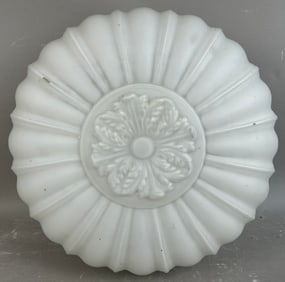Ornate Frosted Art Deco Floral Motif Ribbed Glass Ceiling Fixture