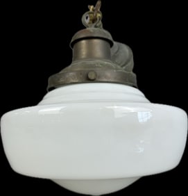 Art Deco Era Milk Glass Hanging School House Lighting Fixture