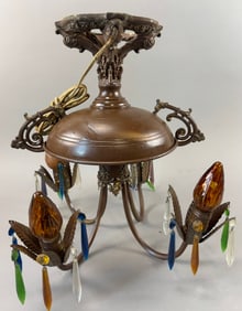 Early 1920s Multi Colored Prism Table Lamp w/ Amber Bulbs