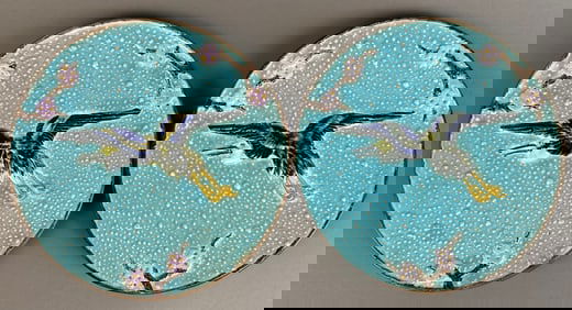 2 Piece Lot Holdcroft Majolica Bird & Blossom Plates