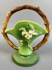 Roseville Pottery Green Apple Blossom Basket 309-8