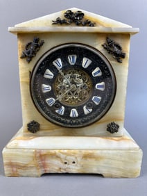 Antique Ansonia White Onyx Case Mantel Clock