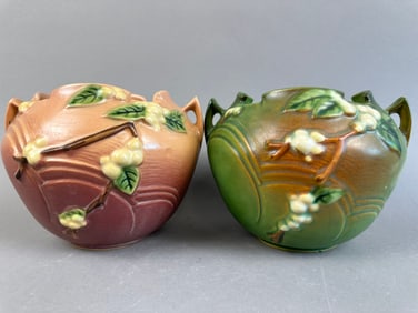 Lot Roseville Pottery Snowberry Jardinere Red Green