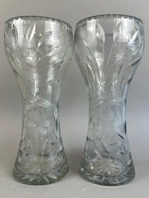 Brilliant American Cut Glass Crystal Etched Vases