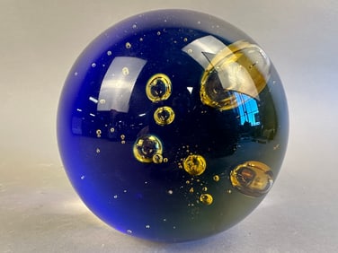 Murano Glass Paperweight 2 Color Controlled Bubbles