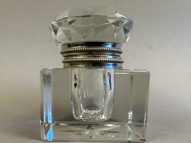 Antique Early Victorian Crystal Cut Glass Inkwell