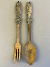 Antique Lot Wood Serving Utensils Sterling Handles