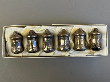 Boxed Set 6 Sterling Salt Pepper Shakers 46 Grams