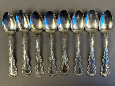 8 Antique Matching Set Sterling Spoons Monogram R