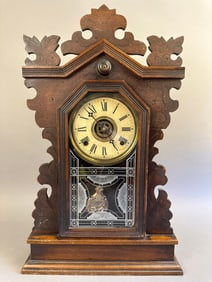 Eastlake Victorian Walnut Gilbert Clock Parlor Mantel