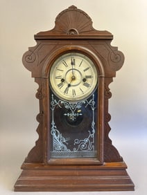 Eastlake Victorian Walnut Waterbury Clock Mantel Parlor