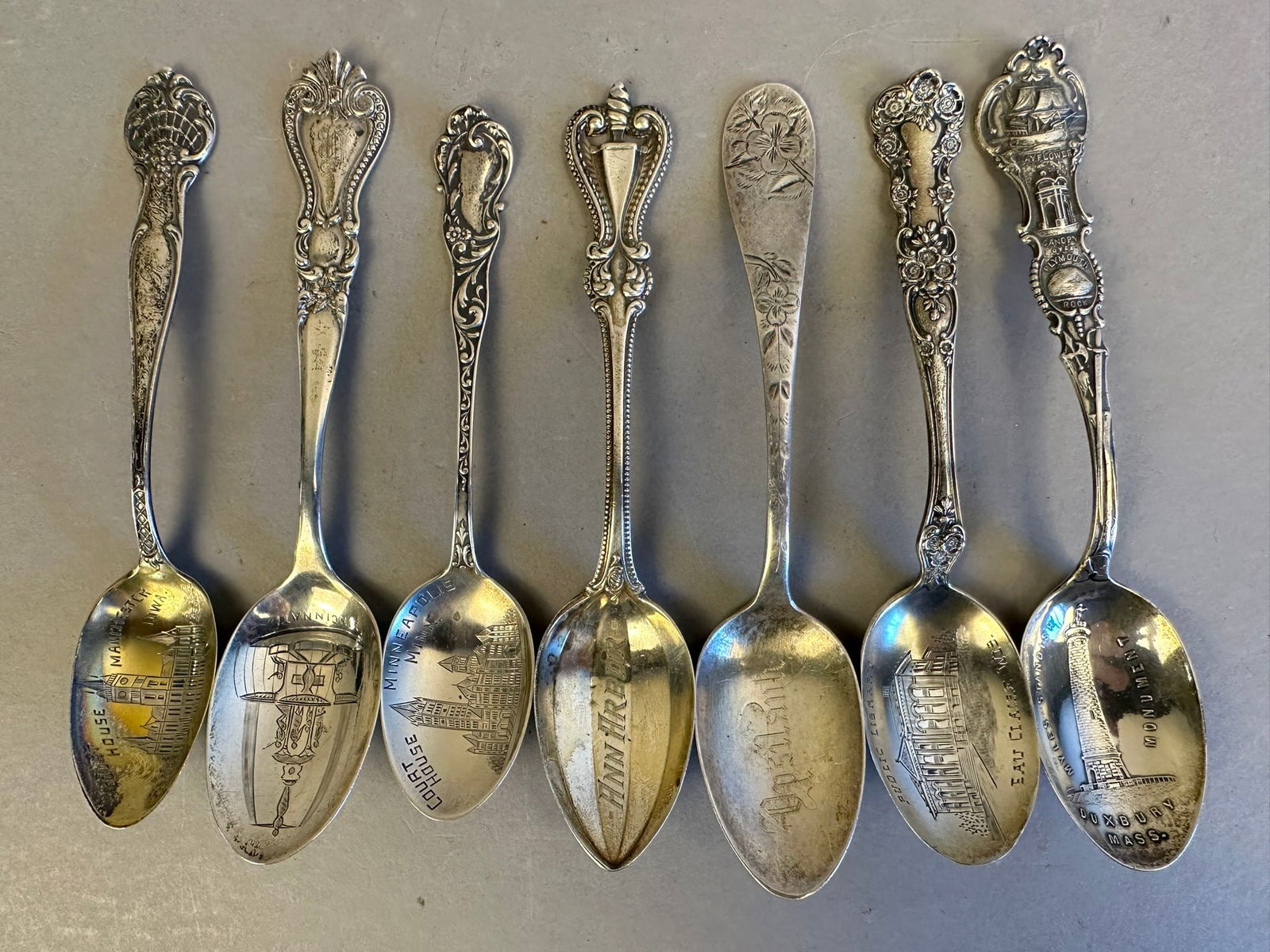 7 Antique Sterling Silver Travel Souvenir Spoons (1 of 19)