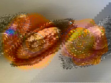2 Northwood Fenton Carnival Butterfly Footed Bowl