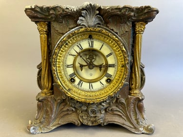 Antique Ansonia Clock Co Steel Case Mantel Shelf