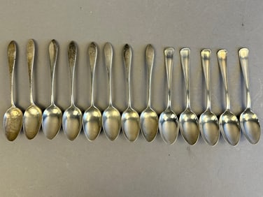 Antique 13 Sterling Silver Travel Spoons 266 Grams